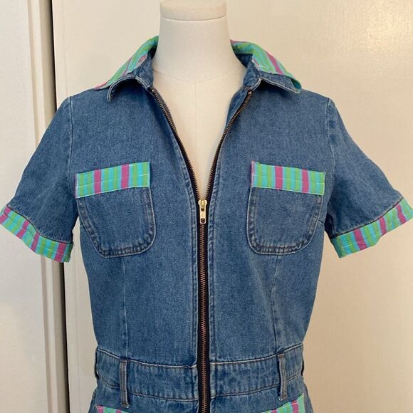 Bardot Denim Retro Front Zip Short Playsuit Size 30 - Picture 3 of 12